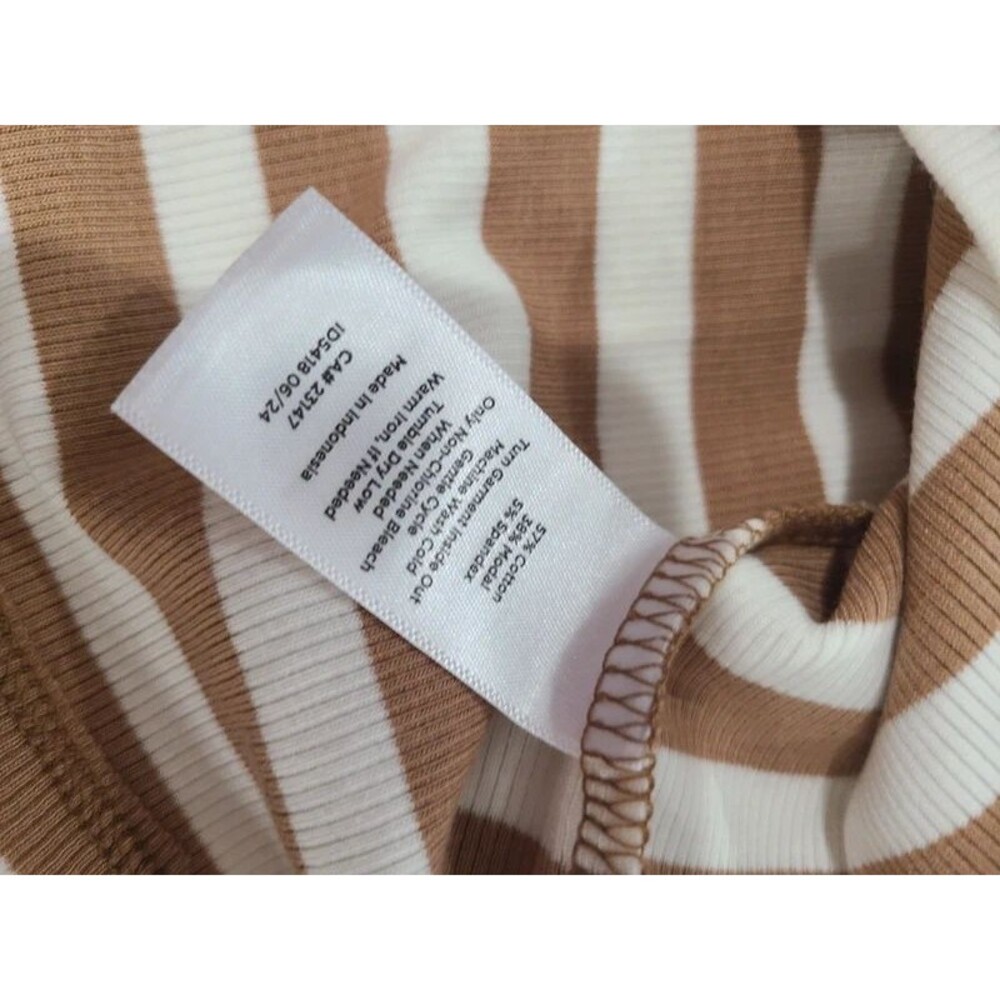 Talbots Tan & Cream Striped Ribbed Henley SP - Picture 4 of 4